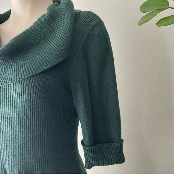 Jones & Co Angora Rabbit Hair Blend Cowl Neck Sweater Dress Green Size Medium - Picture 7 of 9